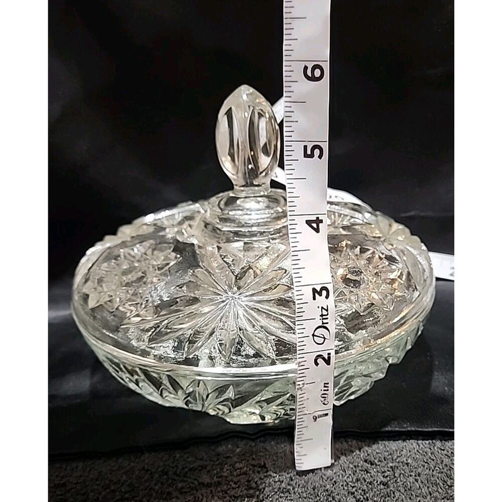 Vintage Anchor Hocking Star Of David Press Cut Glass Candy Dish w/ lid 7" Round - Picture 10 of 10